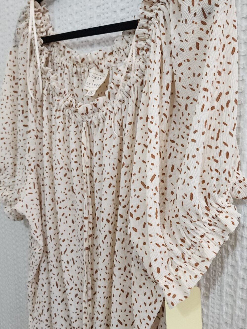 Flower & Feather 3XL Cream Brown Speckled Boho Peasant Blouse Plus Size - Picture 10 of 13